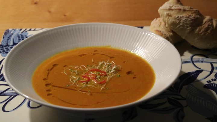 Carrot soup with ginger, coconut milk and orange