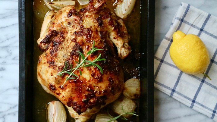 Roasted whole chicken with lemon and rosemary