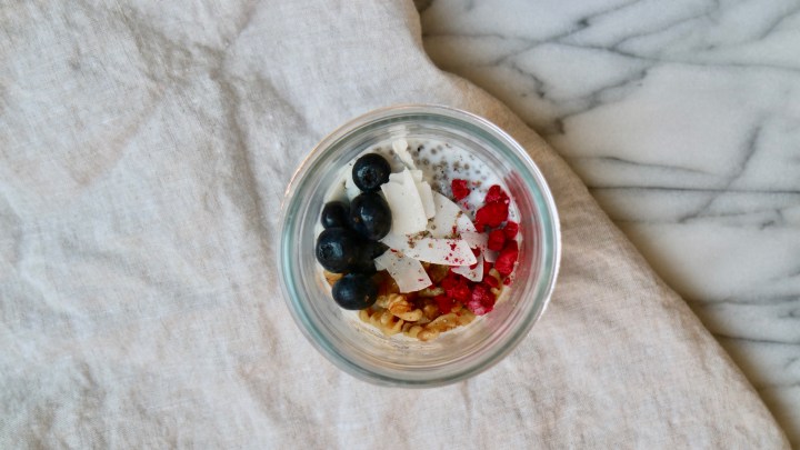 Chia pudding with cardamom, nuts and berries