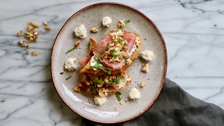 Sourdough toast with prosciutto and black pepper mascarpone