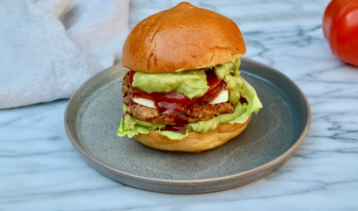 Veggie bean burger with guacamole